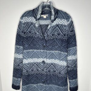 Ruff Hewn Size S Blue Patterned Fair Isle Long Buttoned Cardigan